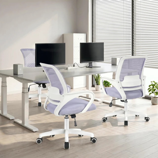 Alt view image 7 of 7 - Home Office Desk Chair Ergonomic Mesh with Lumbar Support, Purple | Comfortable Mesh Support, Adjustable Height, 360° Swivel and Smooth Casters Designed for Long Hours of Work or Study