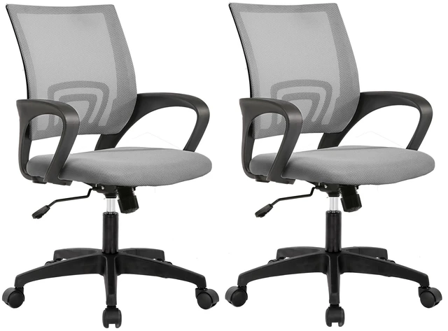 Main image of Ergonomic Office Chair | Mid-Back Swivel Desk Chair | Breathable Backrest & Lumbar Support | Adjustable Height | Sponge Seat | Rolling Wheels | Grey | for Adults & Women | Pack of 2