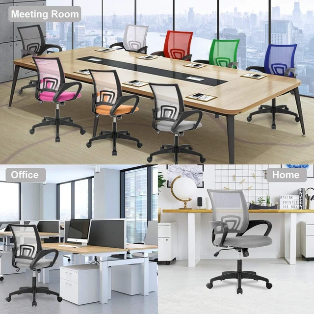 Alt view image 7 of 7 - Ergonomic Office Chair | Mid-Back Swivel Desk Chair | Breathable Backrest & Lumbar Support | Adjustable Height | Sponge Seat | Rolling Wheels | Grey | for Adults & Women | Pack of 2