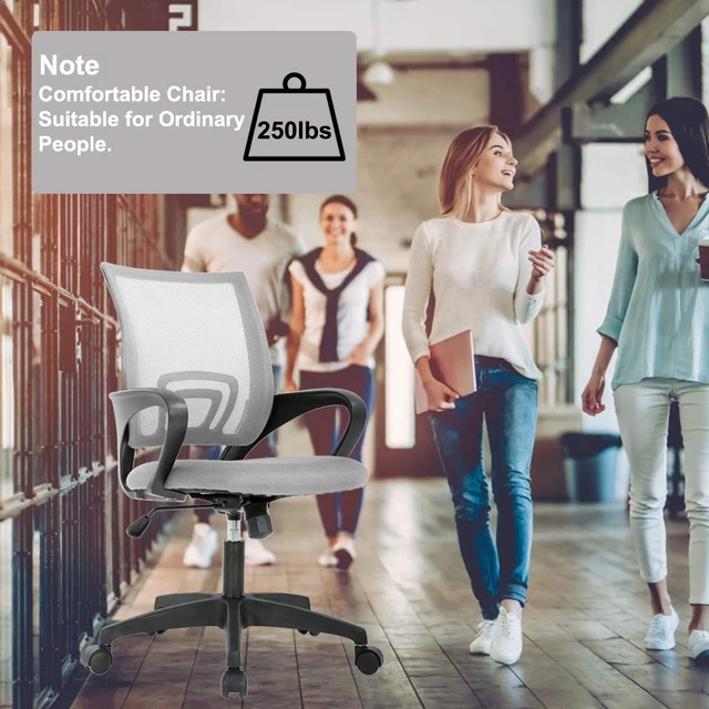 Alt view image 4 of 7 - Ergonomic Office Chair | Mid-Back Swivel Desk Chair | Breathable Backrest & Lumbar Support | Adjustable Height | Sponge Seat | Rolling Wheels | Grey | for Adults & Women | Pack of 2