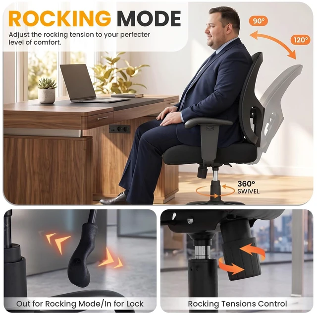 Alt view image 3 of 7 - Big and Tall 500 lb Mesh Office Chair Ergonomic High Back Desk Chair with Lumbar Support and Extra-Wide Seat for Home Office, Black