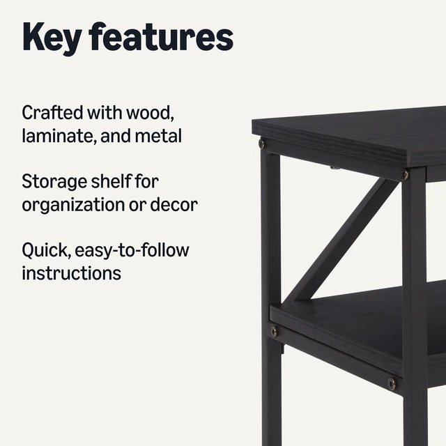 Alt view image 2 of 6 - Rectangular Console Table with Storage Shelf, Steel Frame, 39x31x11.8 in, Black