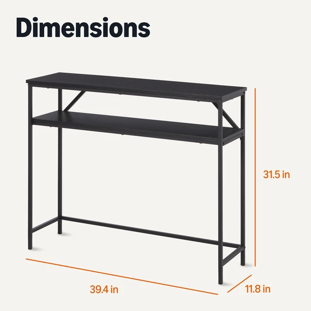 Alt view image 6 of 6 - Rectangular Console Table with Storage Shelf, Steel Frame, 39x31x11.8 in, Black