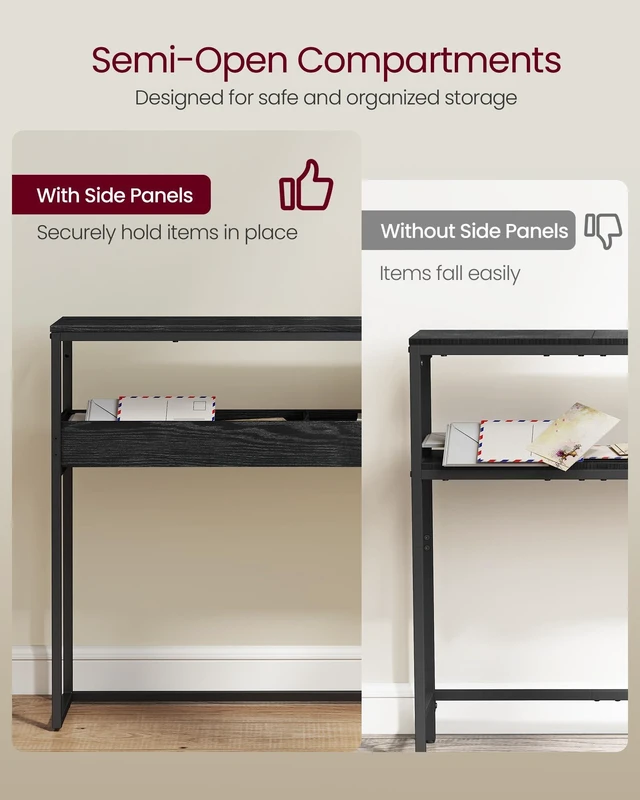 Alt view image 2 of 6 - 39.4 Inches Console Table, Narrow Sofa Table, 2-Tier | Easy Assembly, Semi-Open Compartments, Entryway Table for Living Room, Bedroom, Ebony Black and Ink Black ULNT091B01