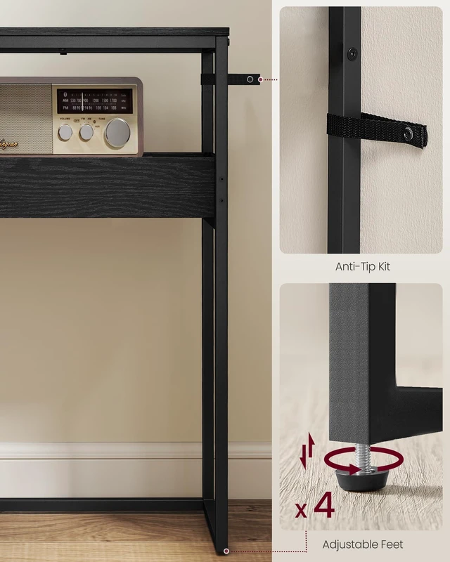 Alt view image 4 of 6 - 39.4 Inches Console Table, Narrow Sofa Table, 2-Tier | Easy Assembly, Semi-Open Compartments, Entryway Table for Living Room, Bedroom, Ebony Black and Ink Black ULNT091B01
