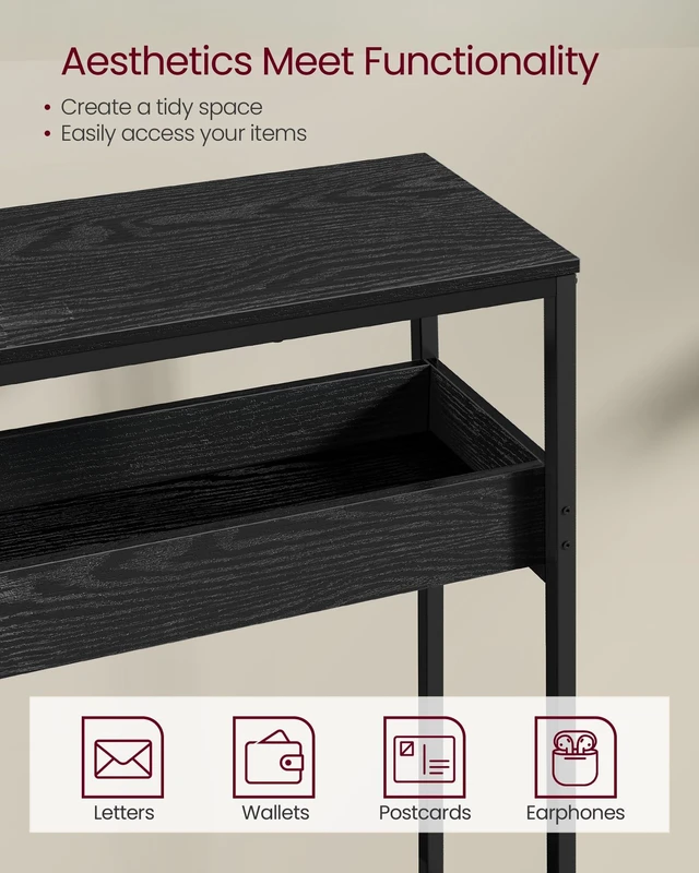 Alt view image 3 of 6 - 39.4 Inches Console Table, Narrow Sofa Table, 2-Tier | Easy Assembly, Semi-Open Compartments, Entryway Table for Living Room, Bedroom, Ebony Black and Ink Black ULNT091B01