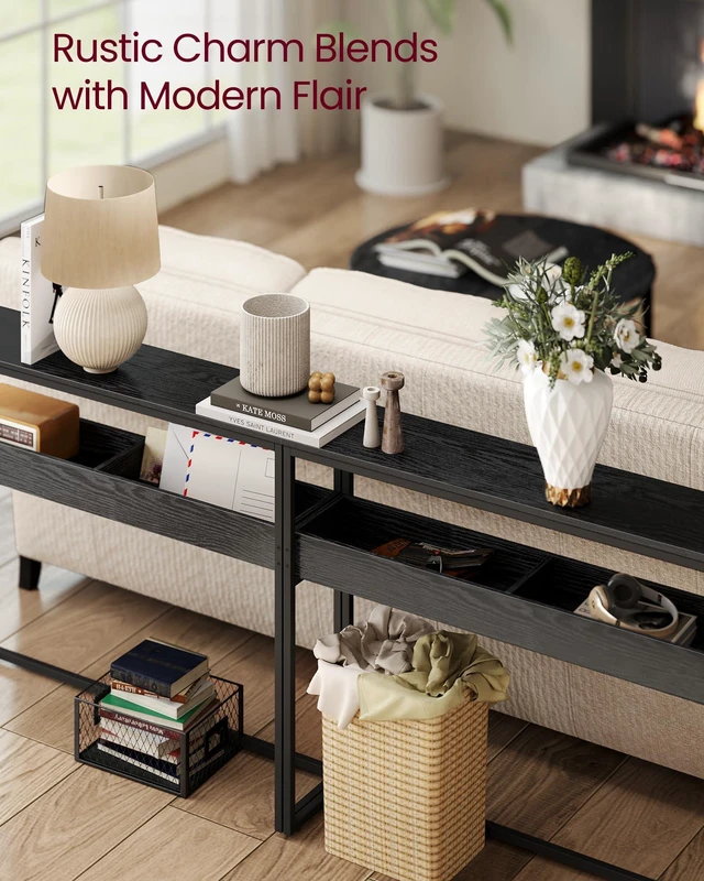Alt view image 6 of 6 - 39.4 Inches Console Table, Narrow Sofa Table, 2-Tier | Easy Assembly, Semi-Open Compartments, Entryway Table for Living Room, Bedroom, Ebony Black and Ink Black ULNT091B01