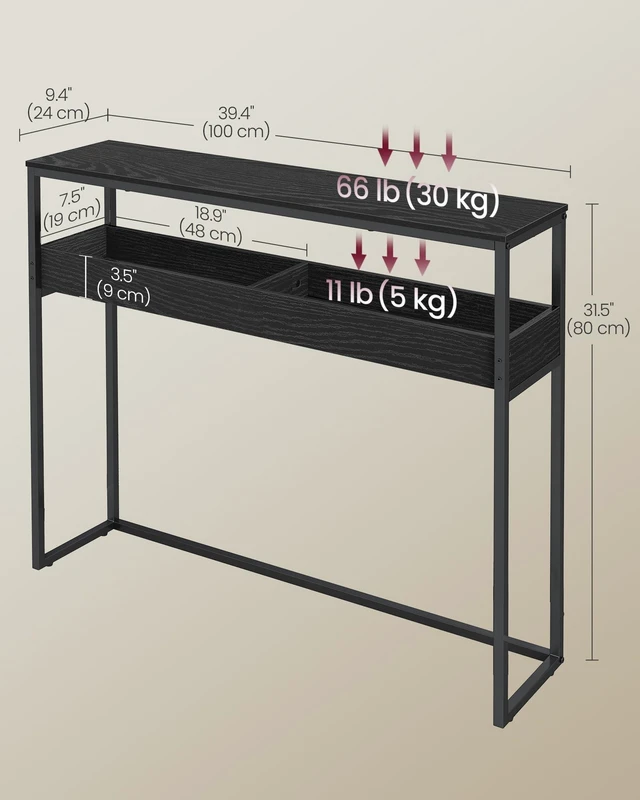 Alt view image 5 of 6 - 39.4 Inches Console Table, Narrow Sofa Table, 2-Tier | Easy Assembly, Semi-Open Compartments, Entryway Table for Living Room, Bedroom, Ebony Black and Ink Black ULNT091B01