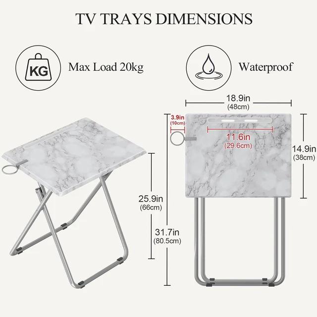 Alt view image 3 of 7 - TV Tray Table,Folding Table with Cup Holder Portable,Foldable Snack Tray for Eating,Small Folding Tables Set of 4,Dinner Tables for Couch, Living Room,Small Space (White Marble,4Pcs)