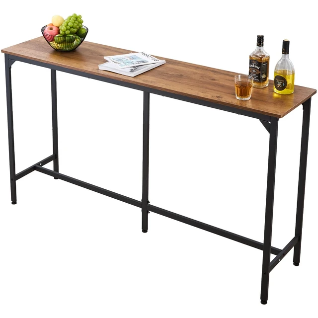 Main image of Bar Table, Sturdy Metal Frame High Top Pub Table, Small Kitchen Dining, Cocktail Coffee Counter Bar Height Desk, Easy to Assemble, 63x16x36 in, for Living Room Party, Brown