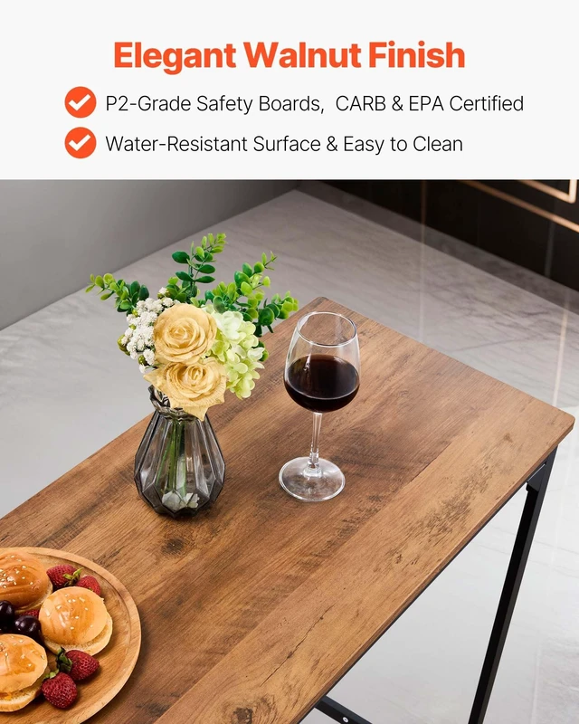 Alt view image 4 of 7 - Bar Table, Sturdy Metal Frame High Top Pub Table, Small Kitchen Dining, Cocktail Coffee Counter Bar Height Desk, Easy to Assemble, 63x16x36 in, for Living Room Party, Brown