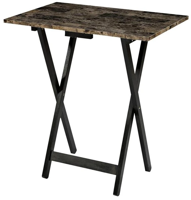 Main image of Home Decor Tray Table Set, Faux Marble, Brown