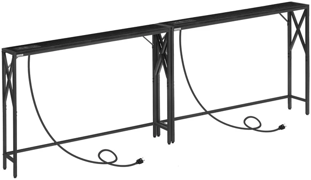 Main image of 78.7" Sofa Table Behind Couch, Narrow Long Table with Outlet | 2 Pack, 5.9"D Long Skinny Design, Console Table Behind Couch, Industrial Style, Back of Couch Table for Living Room, Foyer