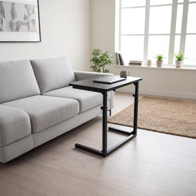Alt view image 2 of 7 - Height Adjustable C-Shaped Sofa Side Table, Laptop Table for Couch & Bed, Black
