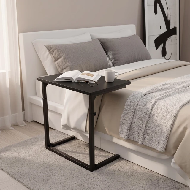 Alt view image 4 of 7 - Height Adjustable C-Shaped Sofa Side Table, Laptop Table for Couch & Bed, Black