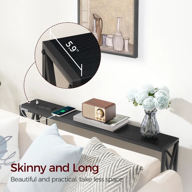 Alt view image 5 of 7 - 78.7" Sofa Table Behind Couch, Narrow Long Table with Outlet | 2 Pack, 5.9"D Long Skinny Design, Console Table Behind Couch, Industrial Style, Back of Couch Table for Living Room, Foyer