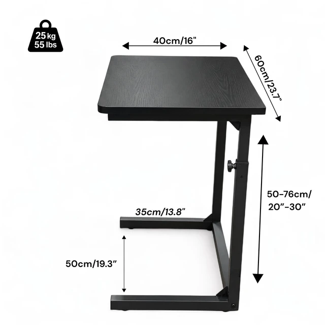 Alt view image 5 of 7 - Height Adjustable C-Shaped Sofa Side Table, Laptop Table for Couch & Bed, Black