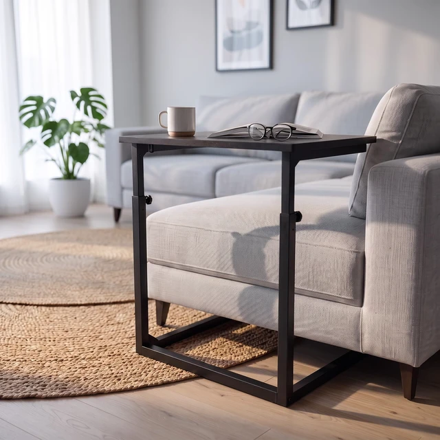 Alt view image 7 of 7 - Height Adjustable C-Shaped Sofa Side Table, Laptop Table for Couch & Bed, Black
