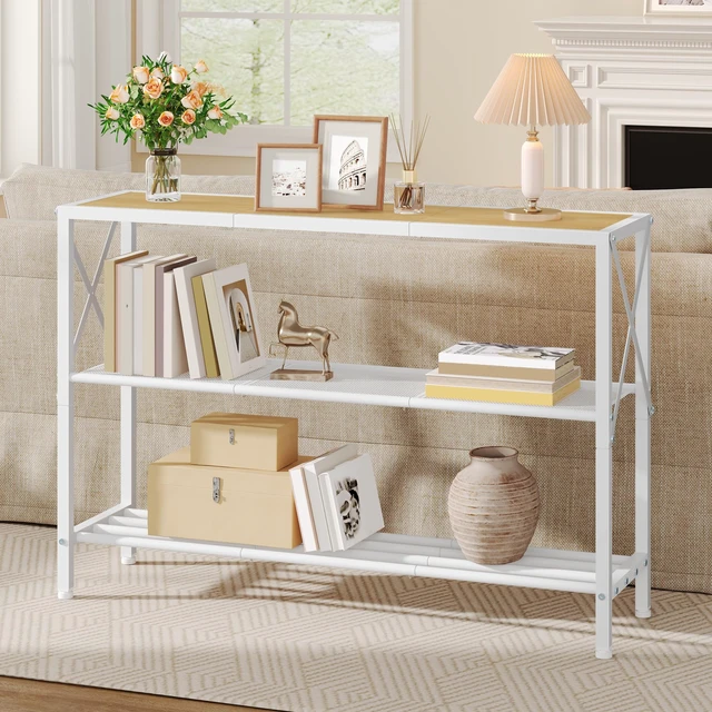 Alt view image 5 of 7 - Industrial Console Table, 3 Tier Entryway Tables, Hallway Desk, Narrow Sofa Tables with Shelves, Entrance Table for Entryway, Living Room, Foyer, Hallway, Office, Oak Beige