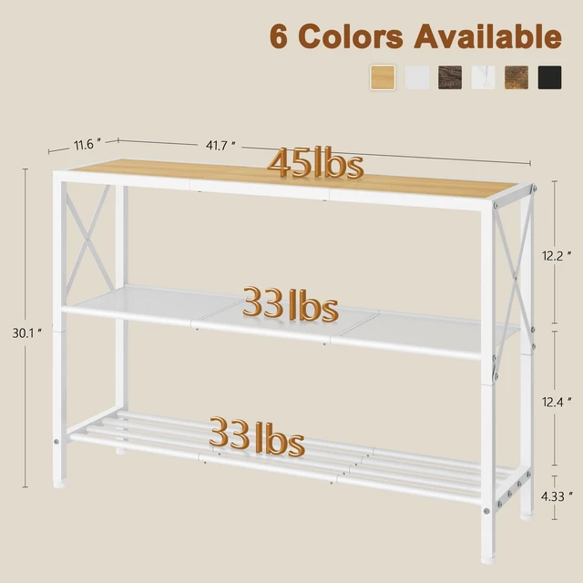 Alt view image 7 of 7 - Industrial Console Table, 3 Tier Entryway Tables, Hallway Desk, Narrow Sofa Tables with Shelves, Entrance Table for Entryway, Living Room, Foyer, Hallway, Office, Oak Beige