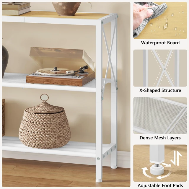 Alt view image 6 of 7 - Industrial Console Table, 3 Tier Entryway Tables, Hallway Desk, Narrow Sofa Tables with Shelves, Entrance Table for Entryway, Living Room, Foyer, Hallway, Office, Oak Beige