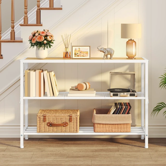 Alt view image 4 of 7 - Industrial Console Table, 3 Tier Entryway Tables, Hallway Desk, Narrow Sofa Tables with Shelves, Entrance Table for Entryway, Living Room, Foyer, Hallway, Office, Oak Beige