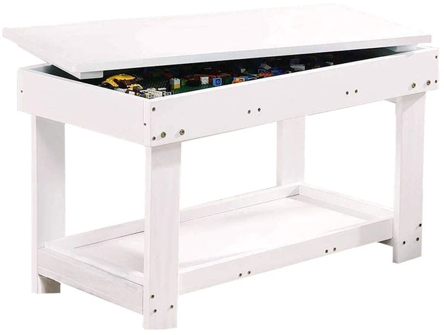 Main image of Kids Activity Table with Board and Storage for Bricks Activity Play Table (White Double Table)