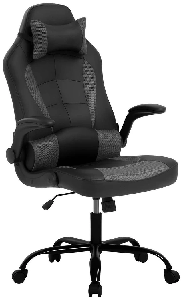 Main image of Ergonomic Gaming Chair for Adults, Office Desk Chair, Blue | High back PU leather gaming chair with lumbar support, adjustable headrest, flip-up arms, rocking tilt and 250 lb capacity