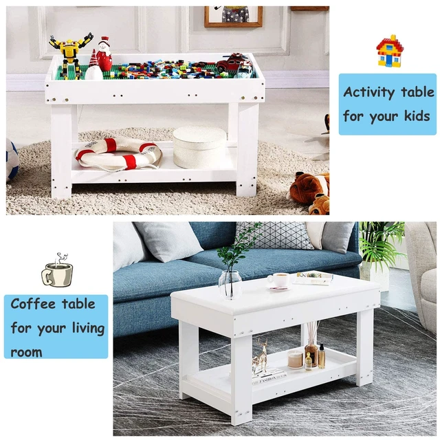 Alt view image 3 of 6 - Kids Activity Table with Board and Storage for Bricks Activity Play Table (White Double Table)