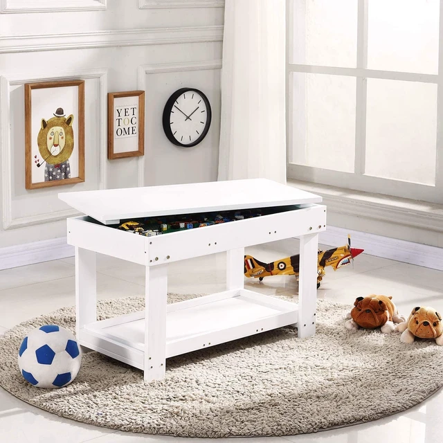 Alt view image 4 of 6 - Kids Activity Table with Board and Storage for Bricks Activity Play Table (White Double Table)