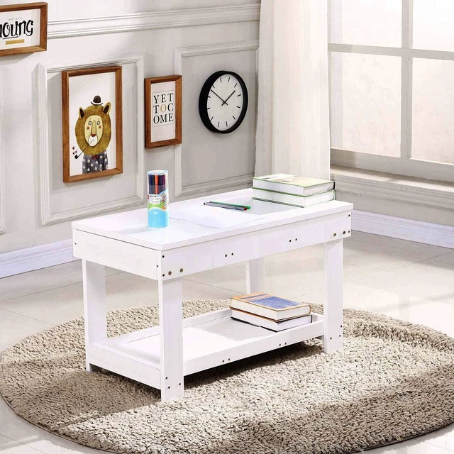 Alt view image 5 of 6 - Kids Activity Table with Board and Storage for Bricks Activity Play Table (White Double Table)
