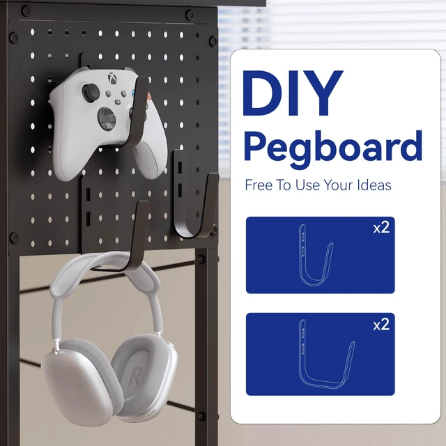 Alt view image 7 of 7 - 64 Inch L Shaped Gaming Desk with Monitor Stand and Power Outlets | Large Corner Computer Desk With Pegboard & Led Lights USB Charging Ports for Home Office Study and Writing Bedroom and Dorms