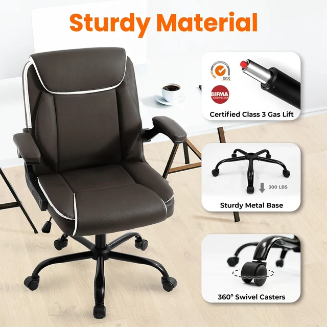 Alt view image 7 of 7 - PU Leather Office Desk Chair with Adjustable Arms, Warm Brown | Ergonomic Mid Back Computer Desk Chair Comfy with Wheels Swivel Rolling for Home Office Gaming Study
