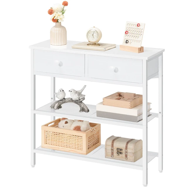 Alt view image 5 of 7 - 29.5" Narrow Console Table with 2 Fabric Drawers, Small Sofa Table | Entryway Table with 3-Tier Storage Shelves, Behind Couch Table, for Living Room, Hallway, White WW72XG01G1