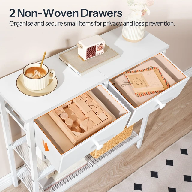 Alt view image 7 of 7 - 29.5" Narrow Console Table with 2 Fabric Drawers, Small Sofa Table | Entryway Table with 3-Tier Storage Shelves, Behind Couch Table, for Living Room, Hallway, White WW72XG01G1
