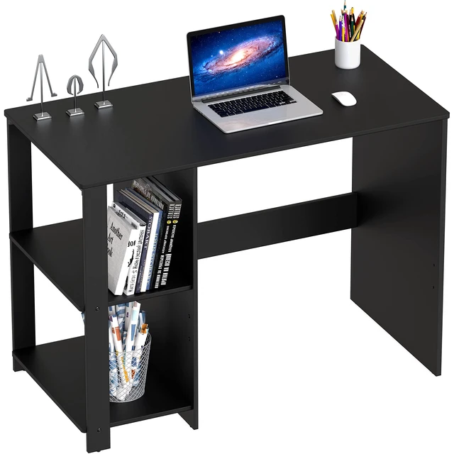 Alt view image 2 of 6 - 38-Inch Home Office Computer Desk with Shelves, Black