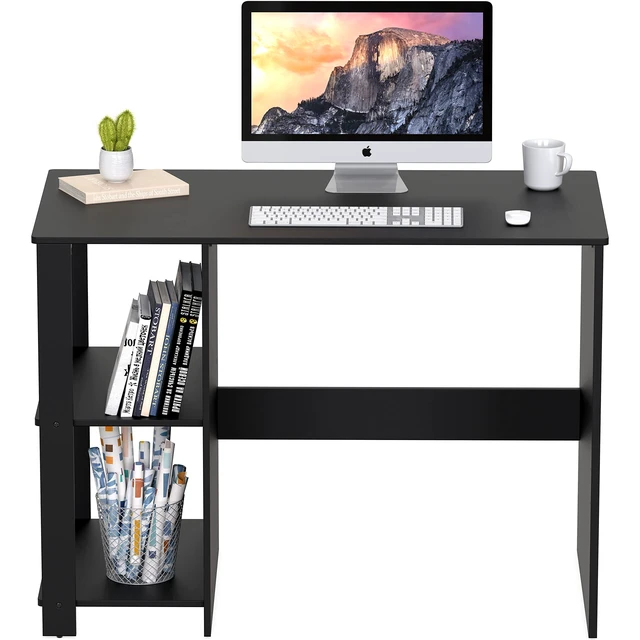 Alt view image 3 of 6 - 38-Inch Home Office Computer Desk with Shelves, Black