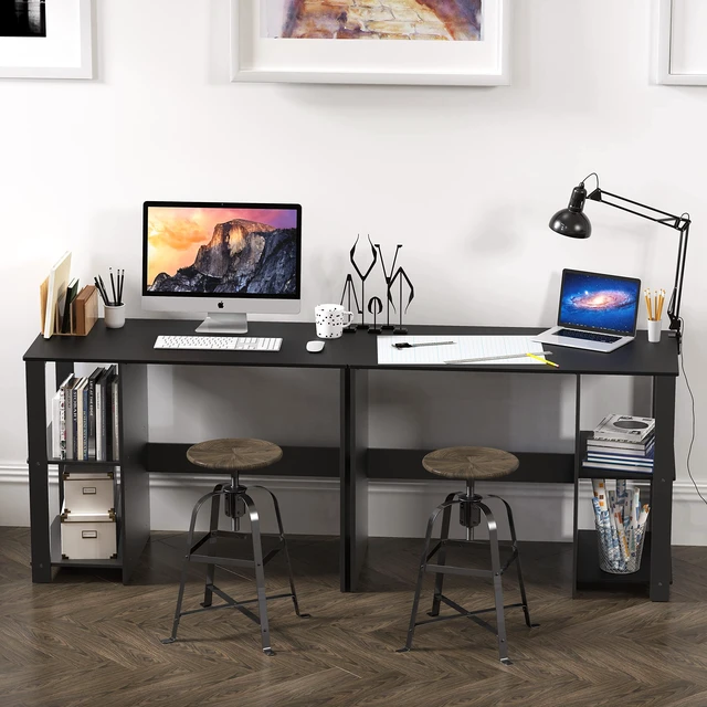 Alt view image 6 of 6 - 38-Inch Home Office Computer Desk with Shelves, Black