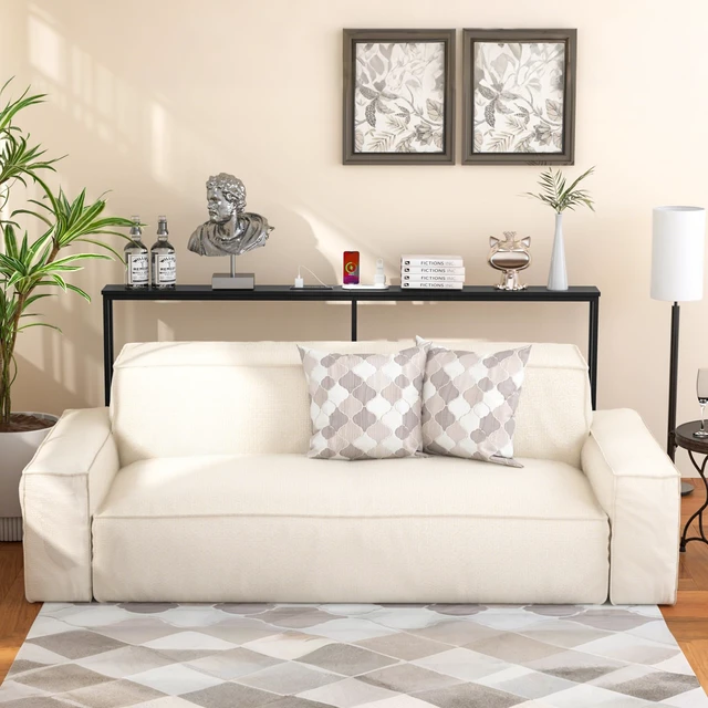 Alt view image 3 of 7 - 70.9 Inch Narrow Console Table with Outlet,Bamboo Sofa Table,Behind Couch Table,Skinny Hallway Table for Entryway Living Room,Foyer,Black