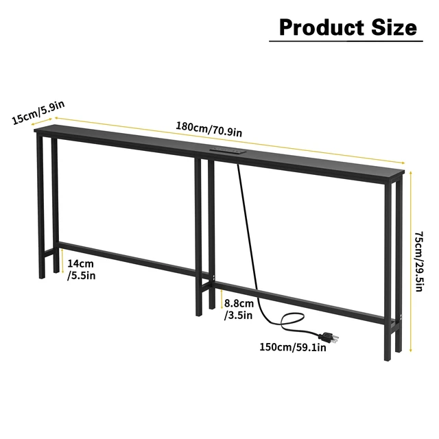 Alt view image 4 of 7 - 70.9 Inch Narrow Console Table with Outlet,Bamboo Sofa Table,Behind Couch Table,Skinny Hallway Table for Entryway Living Room,Foyer,Black