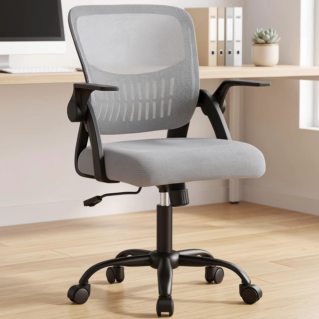 Main image of Ergonomic Office Desk Chair with Wheels, Mid-Back Computer Chair | Mid-Back Mesh Chair with Adjustable Lumbar Support, Rocking Mode, Adjustable Height and 360° Swivel Wheels for Home Office