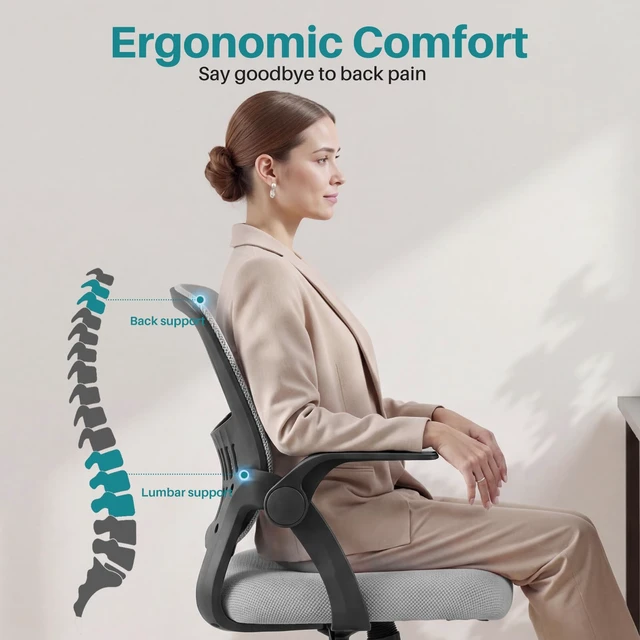 Alt view image 3 of 7 - Ergonomic Office Desk Chair with Wheels, Mid-Back Computer Chair | Mid-Back Mesh Chair with Adjustable Lumbar Support, Rocking Mode, Adjustable Height and 360° Swivel Wheels for Home Office
