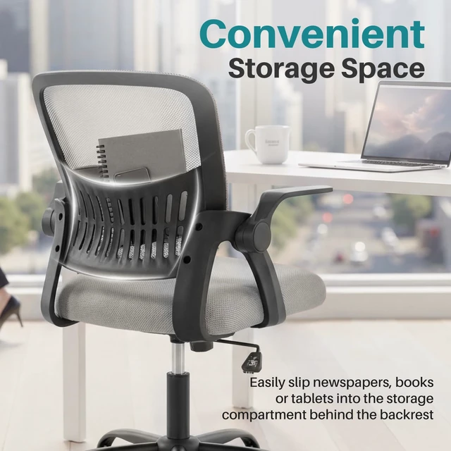 Alt view image 5 of 7 - Ergonomic Office Desk Chair with Wheels, Mid-Back Computer Chair | Mid-Back Mesh Chair with Adjustable Lumbar Support, Rocking Mode, Adjustable Height and 360° Swivel Wheels for Home Office