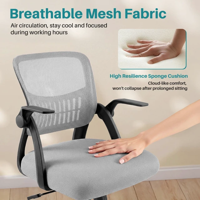 Alt view image 6 of 7 - Ergonomic Office Desk Chair with Wheels, Mid-Back Computer Chair | Mid-Back Mesh Chair with Adjustable Lumbar Support, Rocking Mode, Adjustable Height and 360° Swivel Wheels for Home Office
