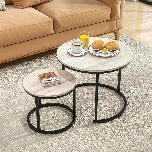 Main image of Round Coffee Table,Nesting Coffee Table Set of 2,Center Tables for Living Room,Office, Home Small Space,Stacking Side Tables,Sturdy and Easy Assembly,Wood Desktop,Black+White Oak,Small