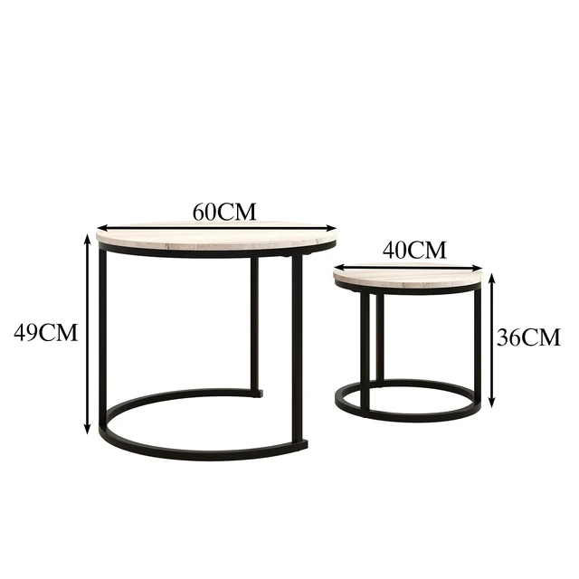 Alt view image 6 of 7 - Round Coffee Table,Nesting Coffee Table Set of 2,Center Tables for Living Room,Office, Home Small Space,Stacking Side Tables,Sturdy and Easy Assembly,Wood Desktop,Black+White Oak,Small