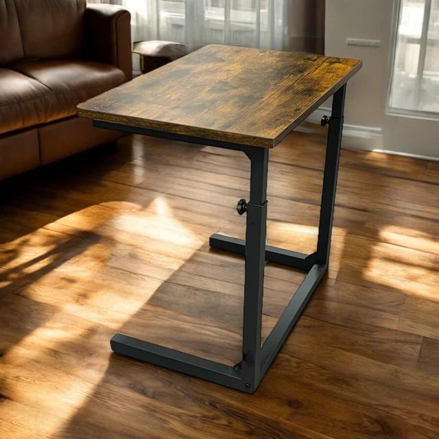 Main image of Height Adjustable C-Shaped Sofa Side Table, Laptop Table for Couch & Bed, Rustic Brown