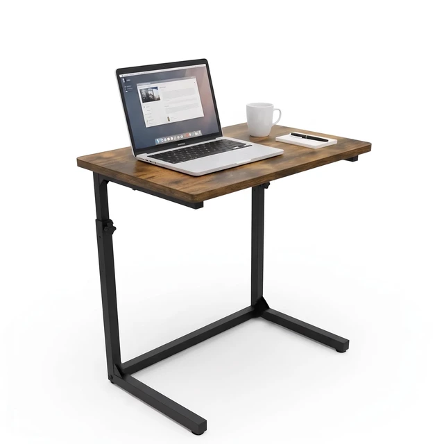 Alt view image 6 of 7 - Height Adjustable C-Shaped Sofa Side Table, Laptop Table for Couch & Bed, Rustic Brown
