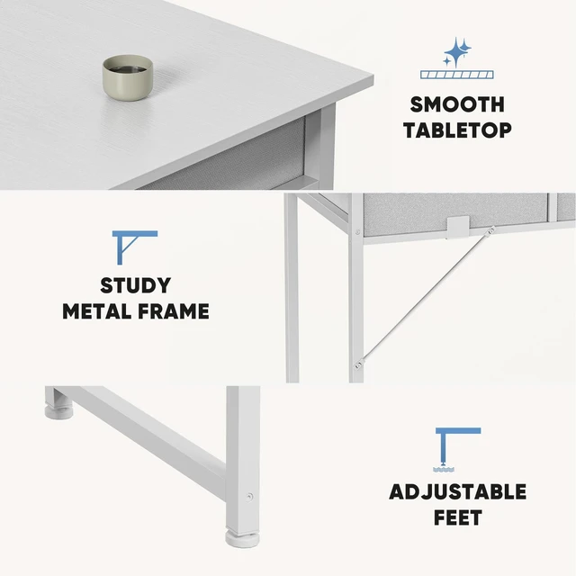 Alt view image 5 of 7 - 32-Inch Small Computer Desk with Drawers and Hook, White | Home Office Desk for Bedroom, Gaming Writing Study Desk with Adjustable Feet