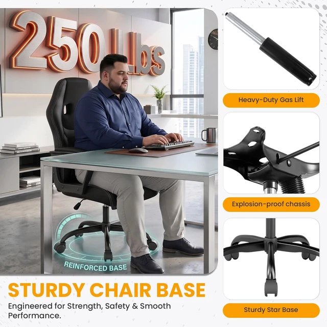 Alt view image 3 of 7 - Office Chair PC Gaming Chair Cheap Desk Chair Ergonomic PU Leather Executive Computer Chair Lumbar Support for Women, Men (Black)